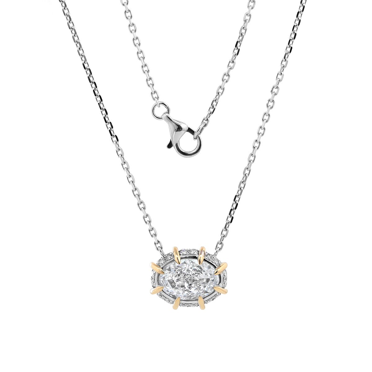 14K Yellow & White Gold 2.5ct Oval Cut Lab Diamond Halo Pendant Necklace