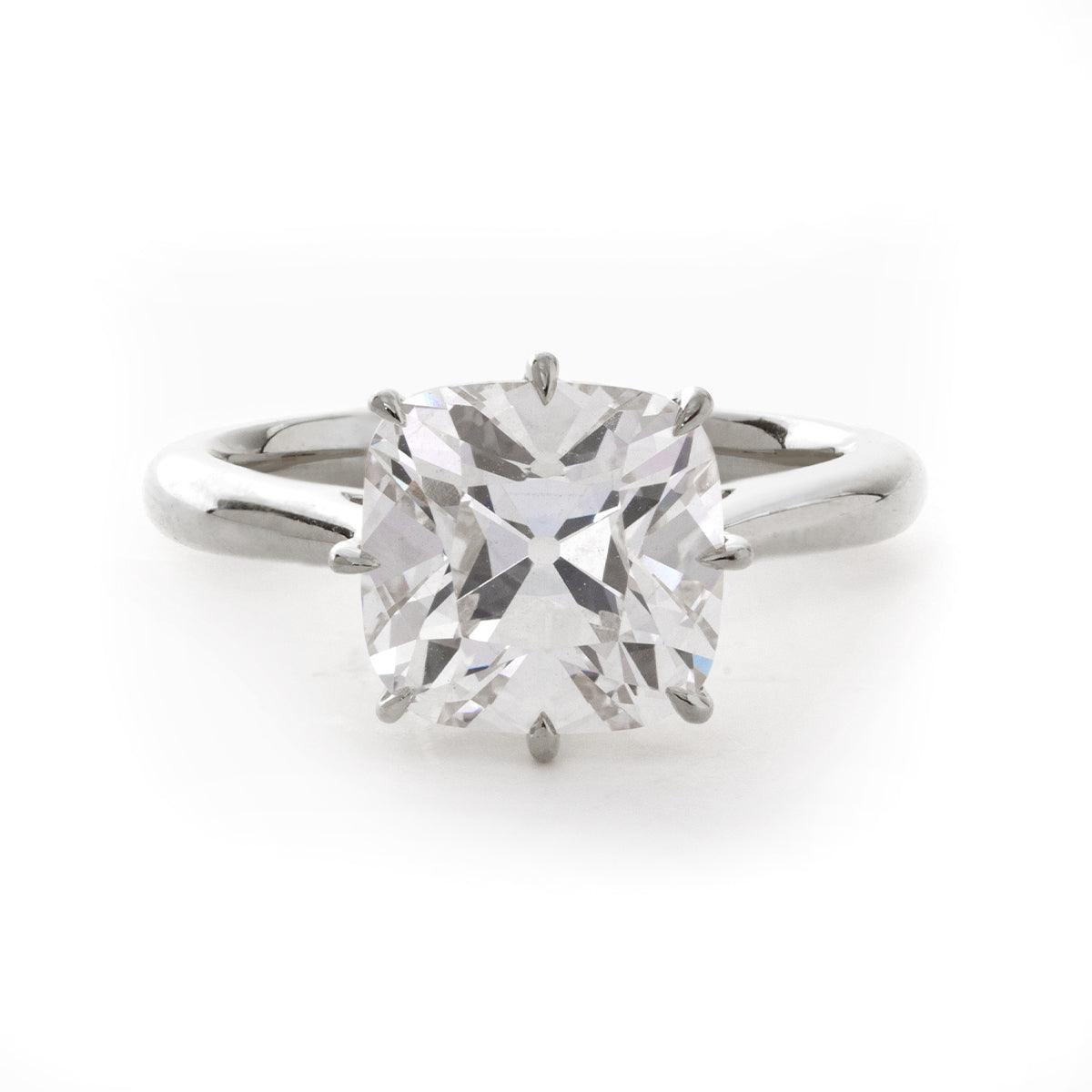 14k Yellow Gold 2.5ct Old Mine Cut Cushion Lab Diamond 8 Prongs Basket Solitaire Ring Platinum