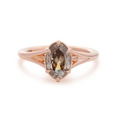 14K Rose Gold 1ct Oval Old Mine Cut Brown Lab Diamond 6 Claw Prong Cathedral Setting Solitaire Ring