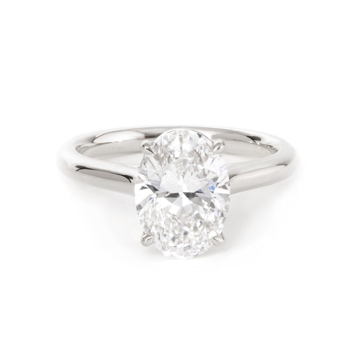 14K Yellow Gold 2 Carat Solitaire Diamond Ring with Oval Cut Lab Diamond Cathedral Setting Platinum