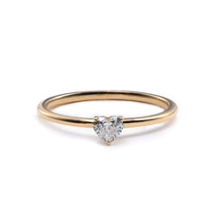 Cherished Moments 14K Yellow Gold Heart Cut Lab Diamond 3 Prong Basket Setting Slim Band Solitaire Ring