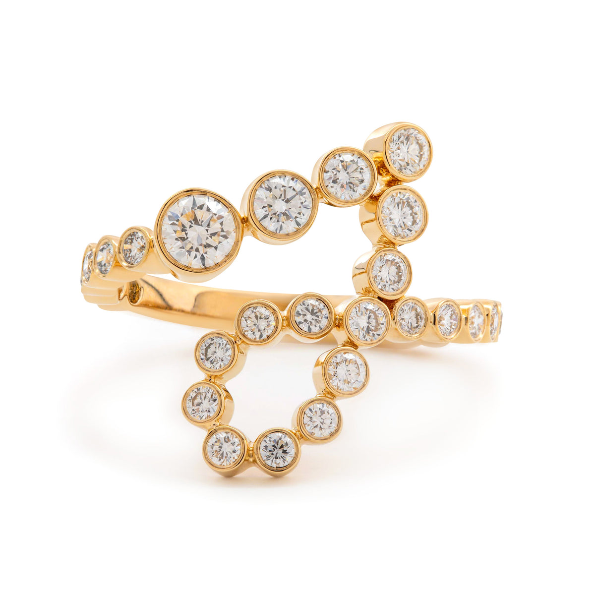 14K Yellow Gold Round Diamond Bezel Ring in J initial-inspired Design