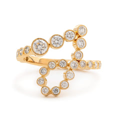 14K Yellow Gold Round Diamond Bezel Ring in J initial-inspired Design