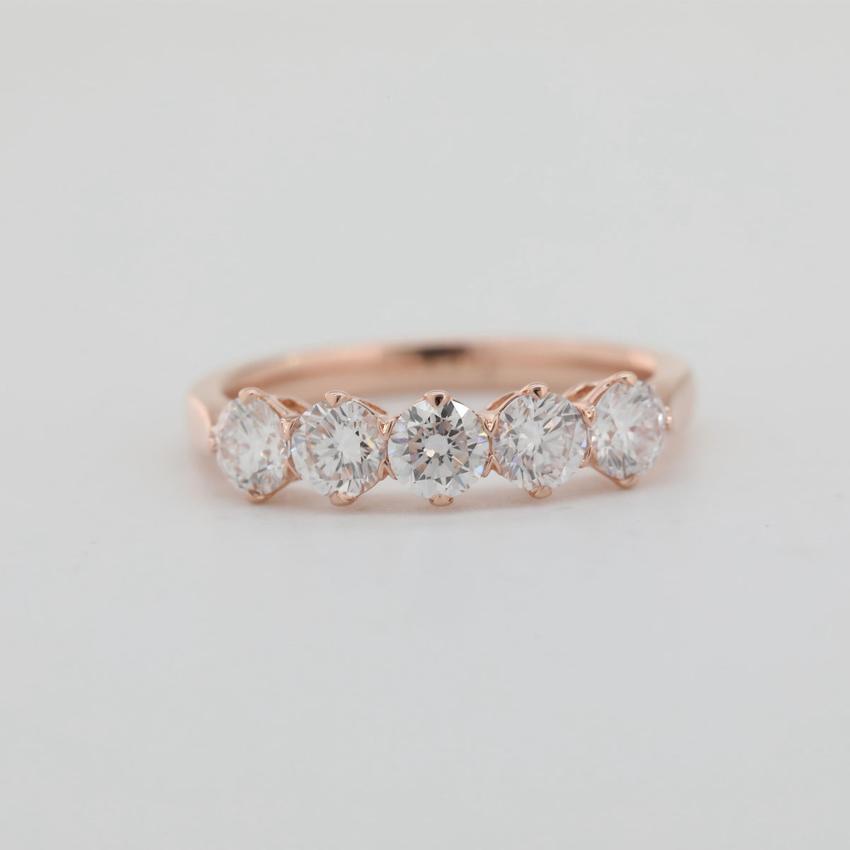 10K Rose Gold Old European Cut Lab Diamond 5 Stone Ring