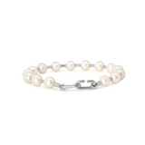 14K White Gold Near-round Fresh-water Pearl Bracelet