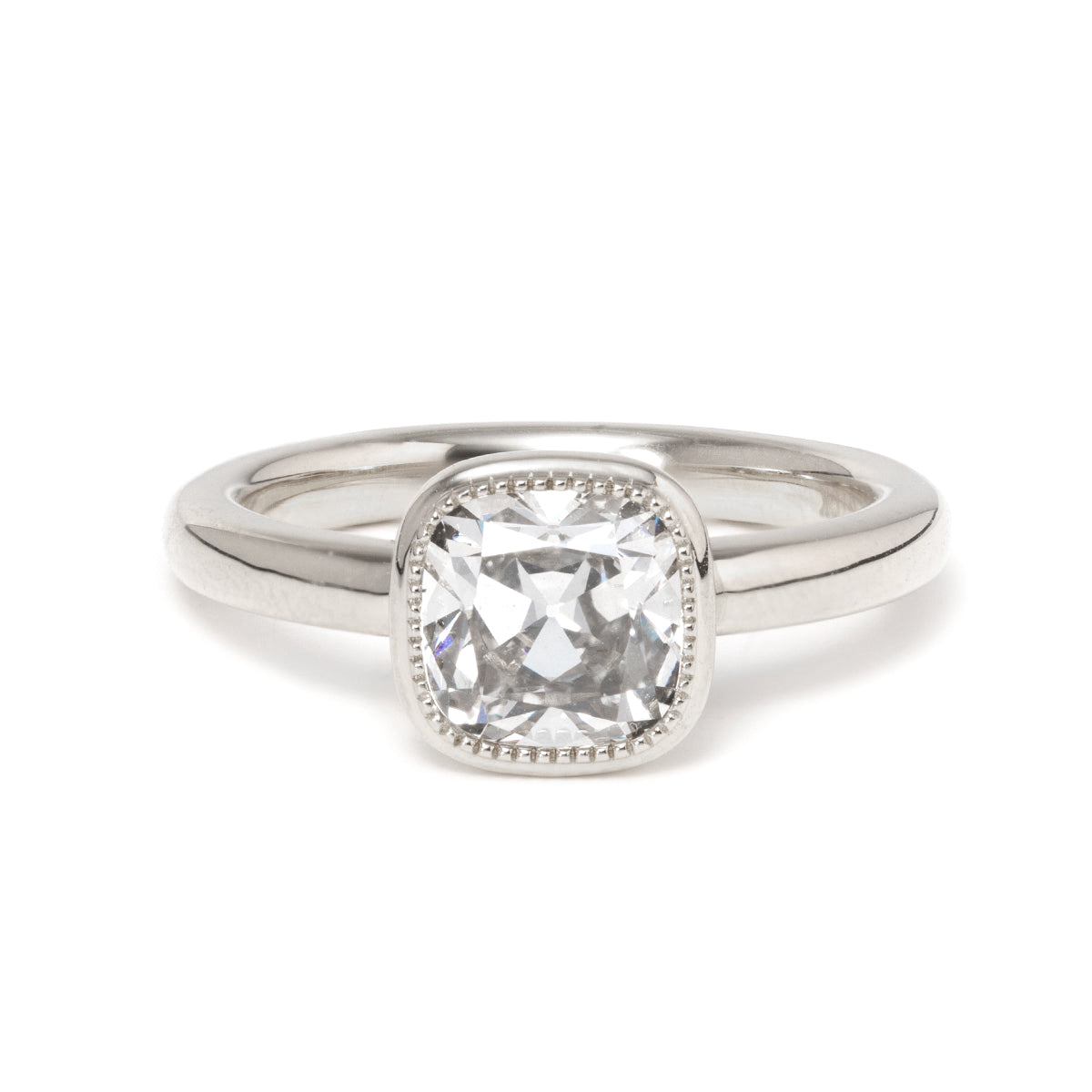 Cherished Moments 18K Yellow Gold 1.5ct Old Mine Cut Antique Lab Diamond Milligrain Bezel Solitaire Ring Platinum