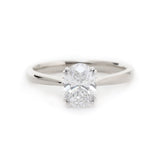 18K White Gold 1 Carat Oval Diamond Ring with Tapered Band and Cathedral Setting