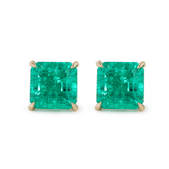 Asshcer Cut Colombian Lab Emerald 4 Claw Prong Basket Stud Earrings
