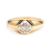 14k Yellow Gold 1.5ct Asscher Cut Lab Diamond Bezel Ring with Knife Edge Tapered Band Design