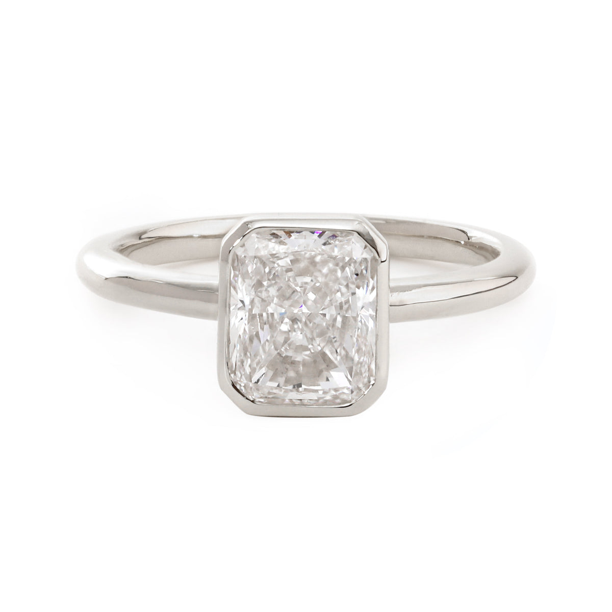 14K Yellow Gold 1.5ct Radiant Cut Lab Diamond Bezel Setting Solitaire Ring