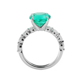 18K White Gold 2.5ct Round Colombian Lab Emerald 4 Calw Prong Ring with 8 Round Lab Diamond Side-stones