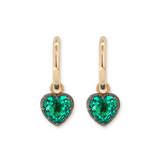 14K Yellow Gold Heart Cut Colombian Lab Emerald Bezel Setting Hoop Earrings with Black Rhodium Plated
