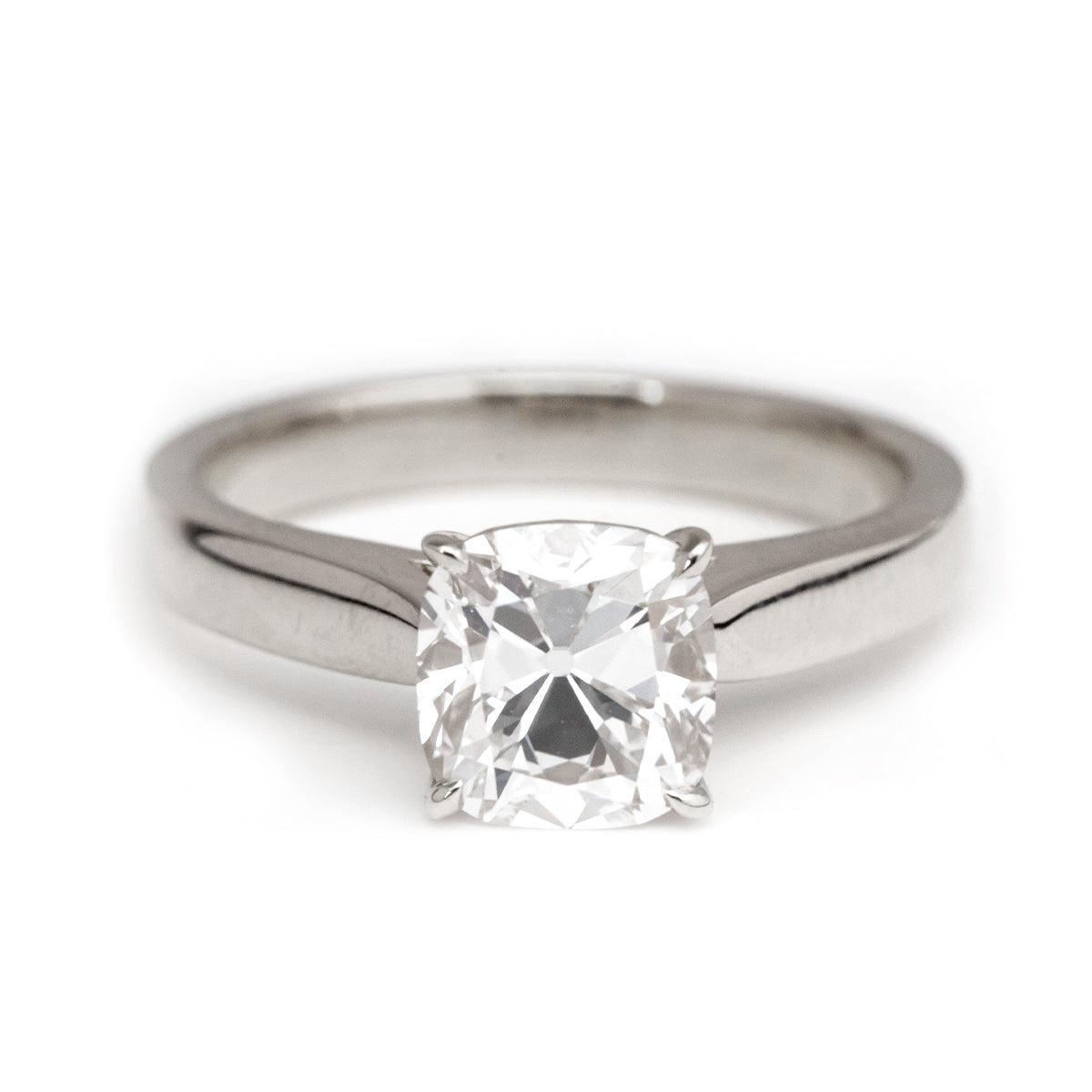 14K Yellow Gold 1.5 Carat Old Mine Cut Lab Diamond Solitaire Ring Platinum