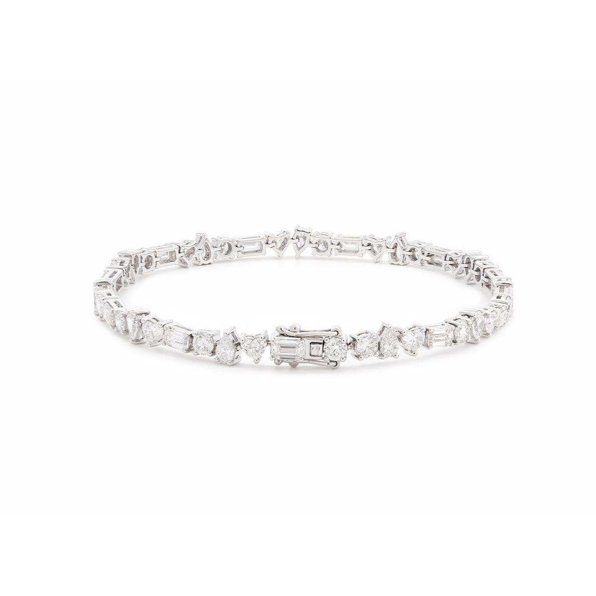 14K White Gold Moissanite Tennis Bracelet – Four Distinct Shapes