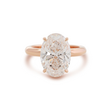 18K Rose Gold 4ct Oval Cut Lab Diamond 4 Claw Prong Hidden-halo Engagement Ring in Knife Edge Band Design