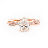 14K Rose Gold 1.5ct Pear Cut Lab Diamond Twist Pave Ring