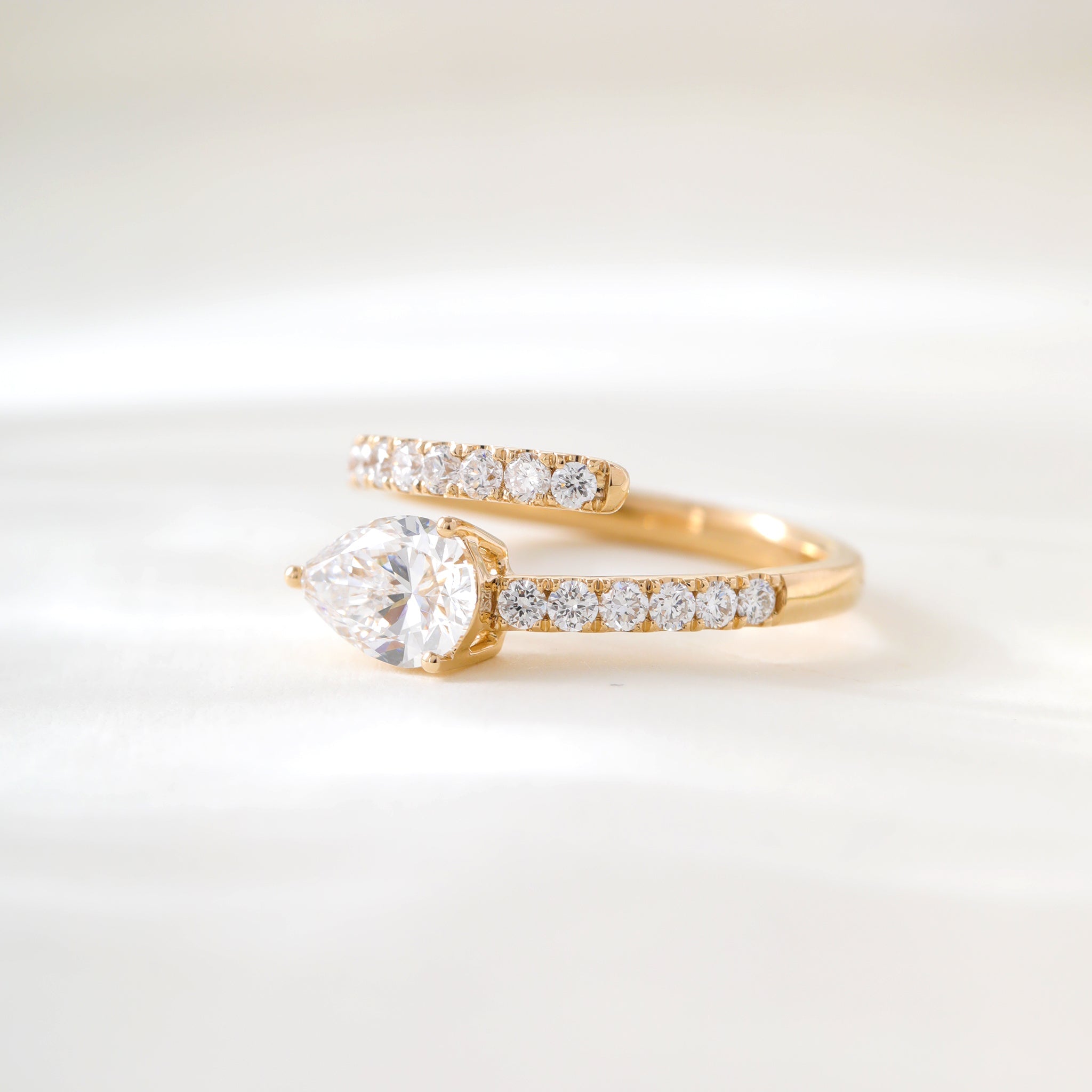 1CT Pear Shape Open Wrap Bypass Half Pavé Ring - MMR