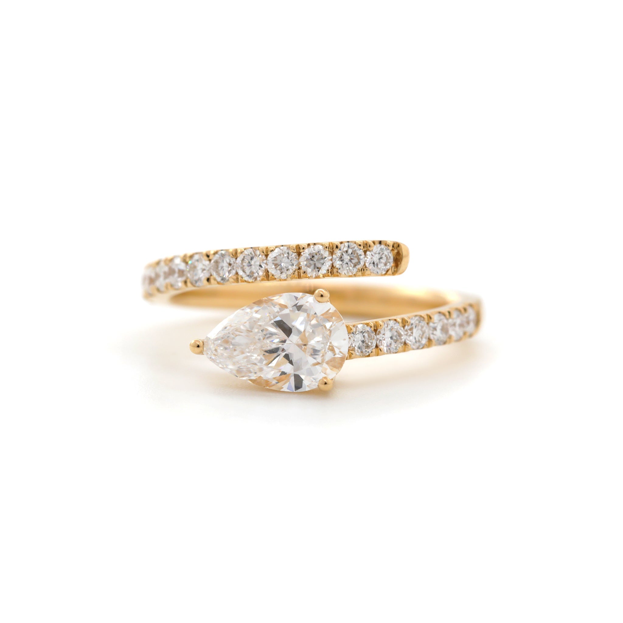 1CT Pear Shape Open Wrap Bypass Half Pavé Ring - MMR