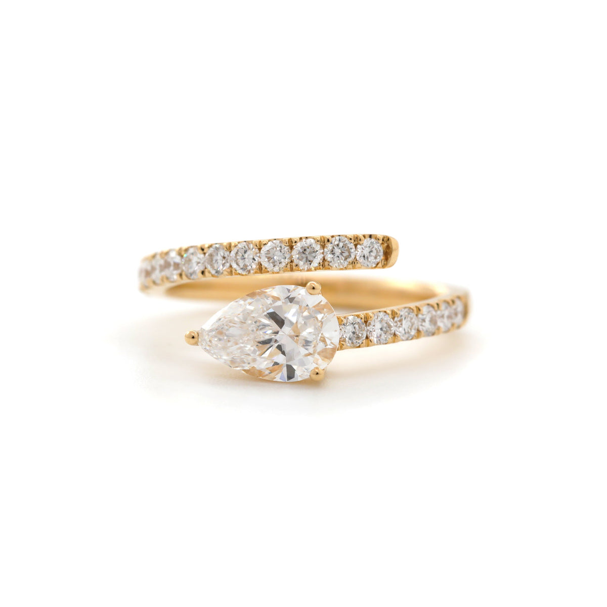 1CT Pear Shape Open Wrap Bypass Half Pavé Ring - MMR