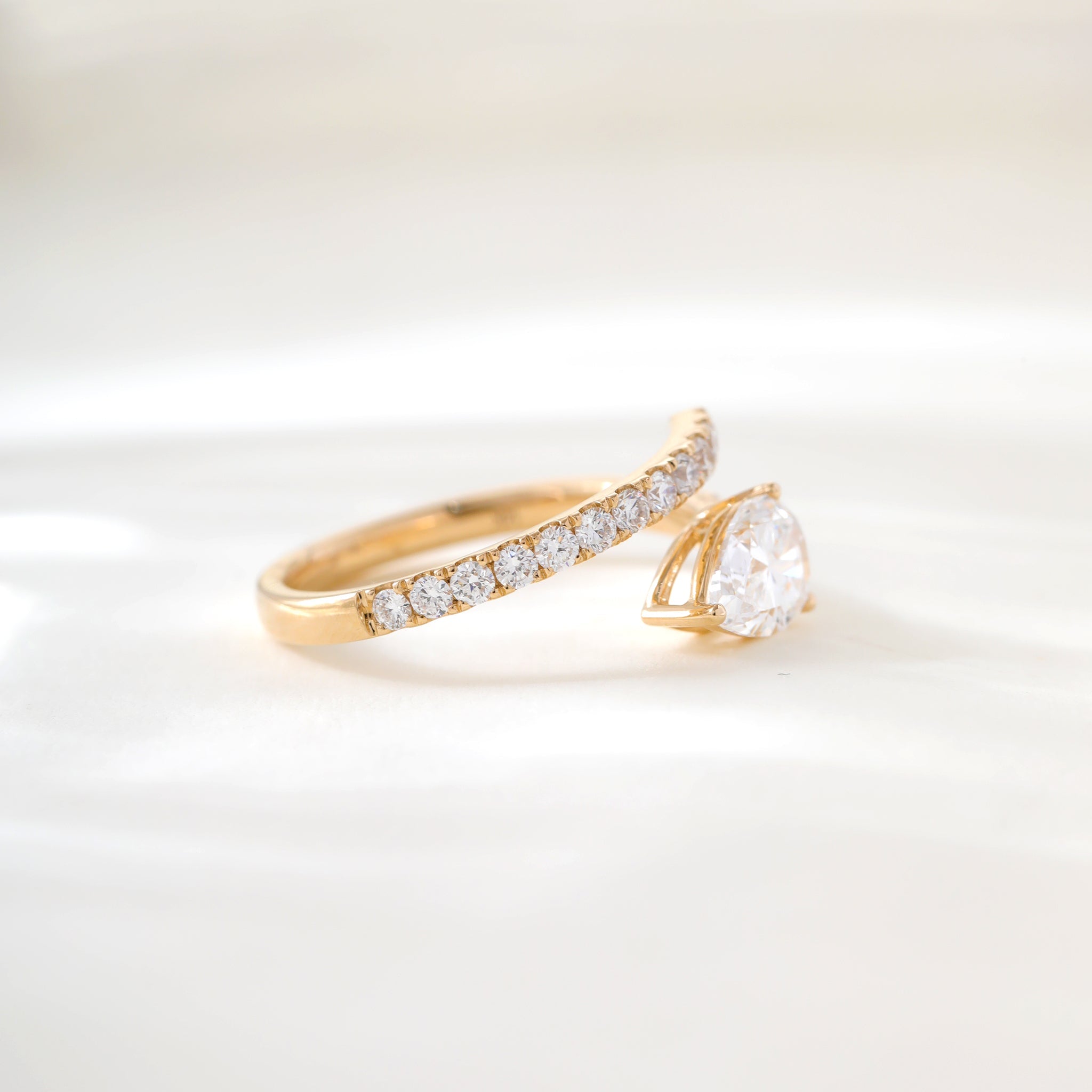 1CT Pear Shape Open Wrap Bypass Half Pavé Ring - MMR