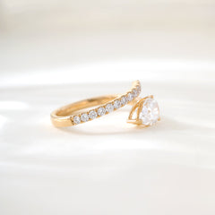 1CT Pear Shape Open Wrap Bypass Half Pavé Ring - MMR