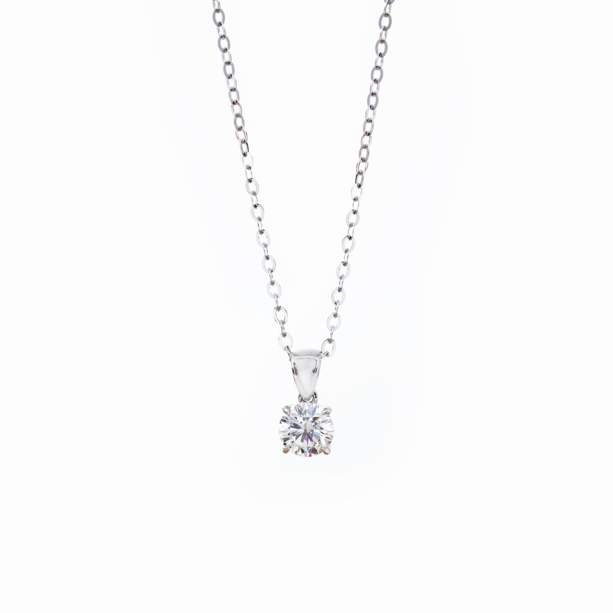 Cherished Moments 14K White Gold 1ct Round Lab Diamond 4 Claw Prongs Basket Necklace (FG Color, VS Clarity)