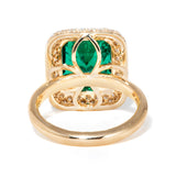 14K Yellow Gold 3.5ct Lab Zambian Emerald Double Claw Prongs Ring with Round Lab Diamond Halo