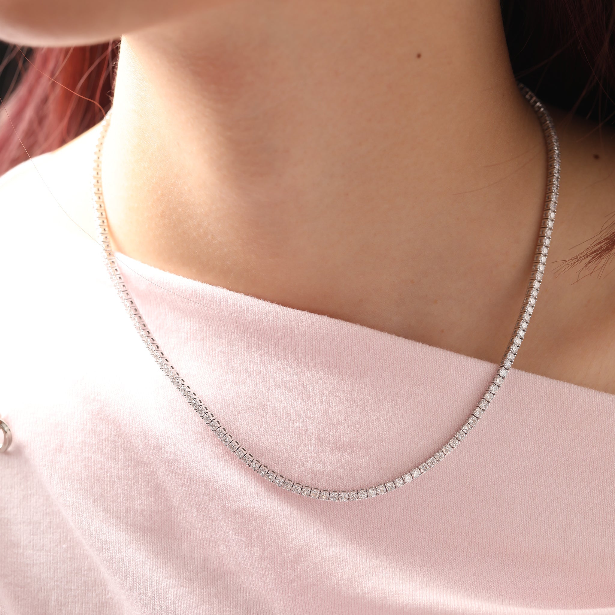 2.2 mm Round Brilliant Lab Diamond 4-prong Basket Tennis Necklace - Fiorese Day - MMR