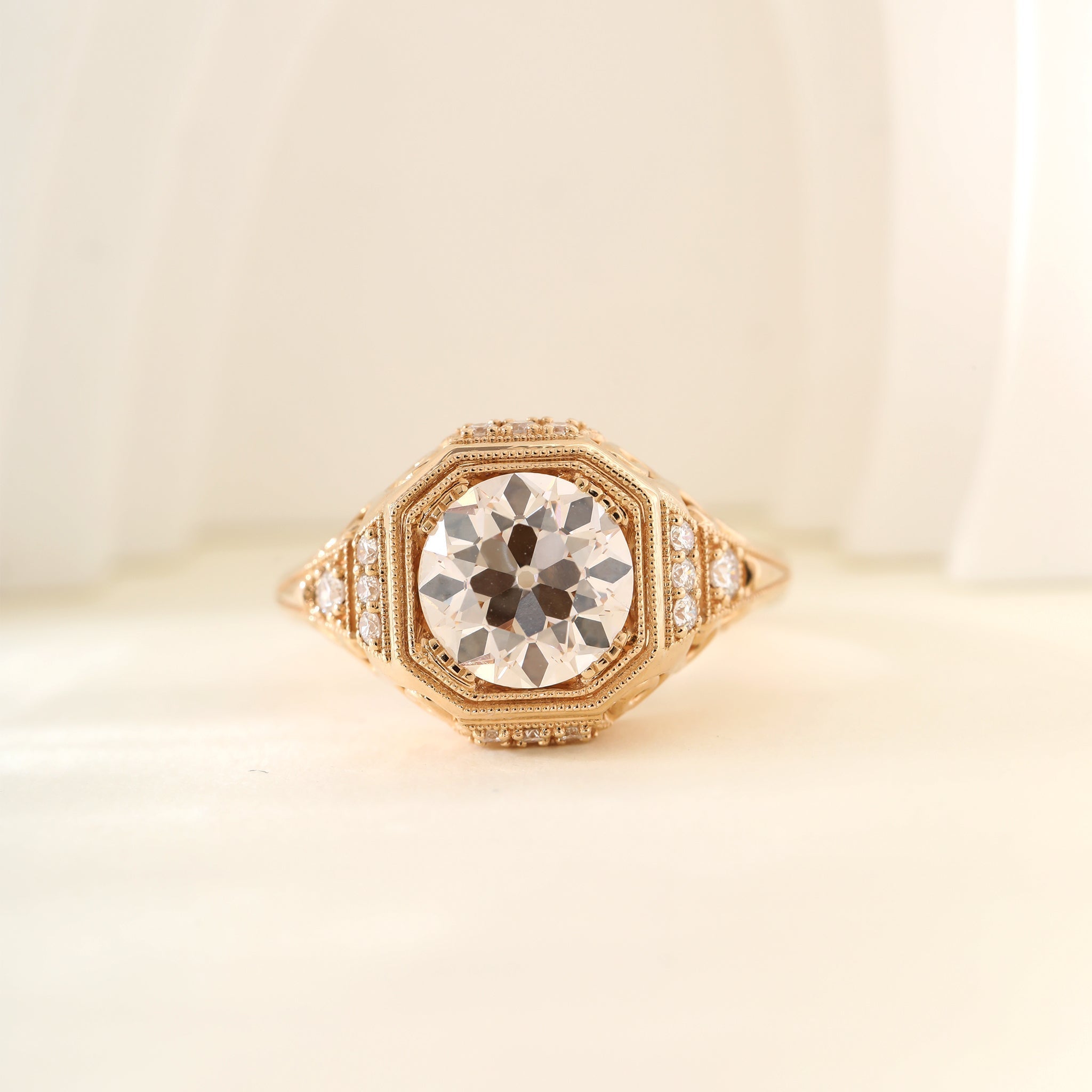 2.29CT Old European Cut Lab Diamond Art Deco Octagonal Bezel Ring - MMR