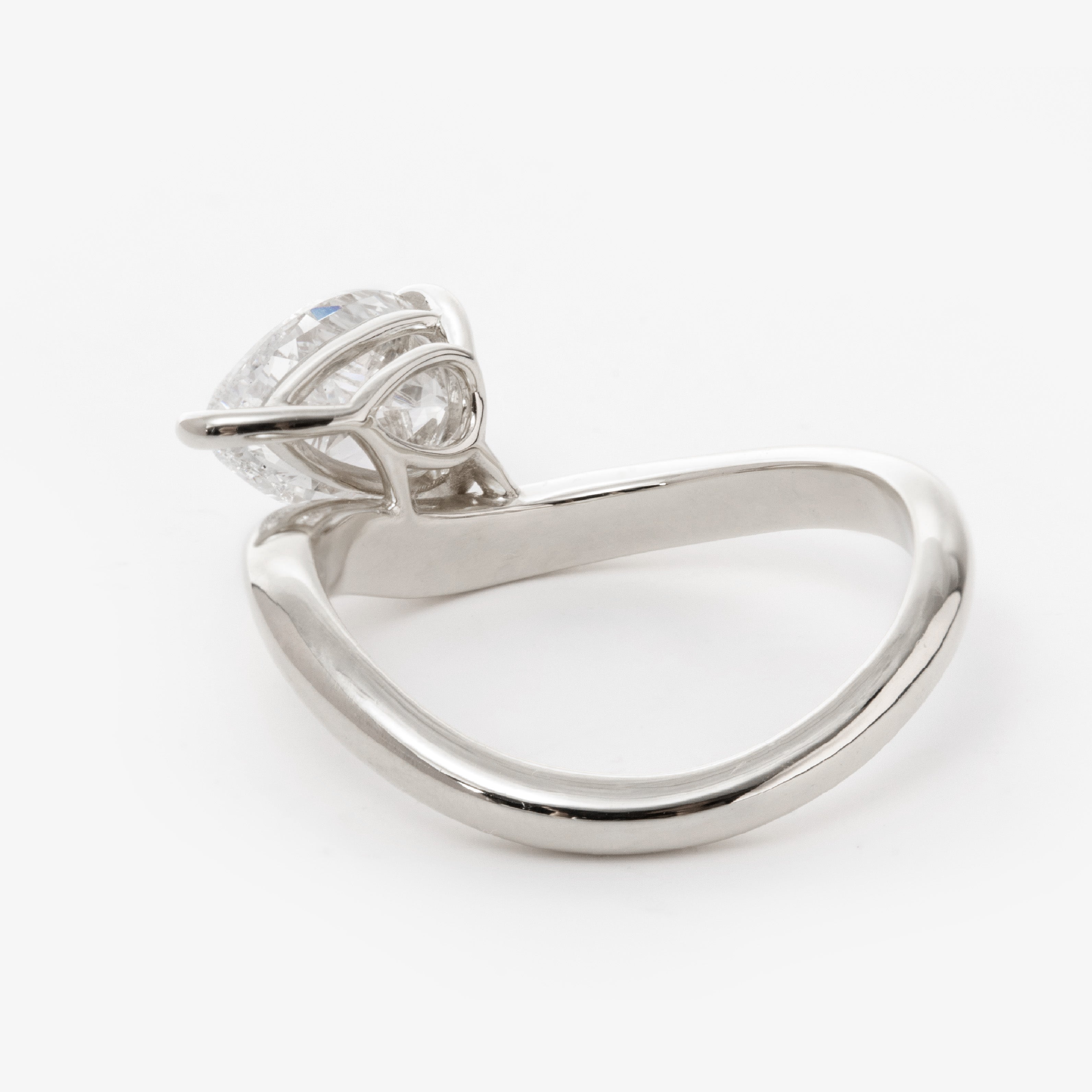 14K Yellow Gold 2 Carat Solitaire Diamond Ring with Pear Cut Lab Diamond and Wave Design 18K White Gold