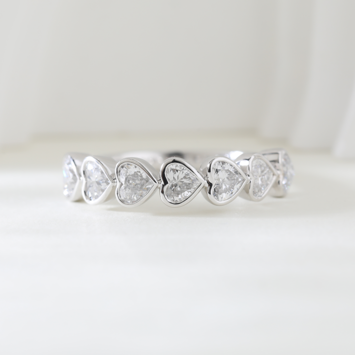 10K White Gold Heart Shaped Lab Diamond Bezel Half Eternity Ring