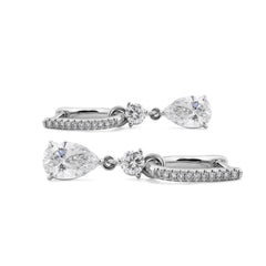 2.5 ct tw Pear Cut and Round Cut Lab Diamond Three Prong Basket Hoop Earrings - MMR