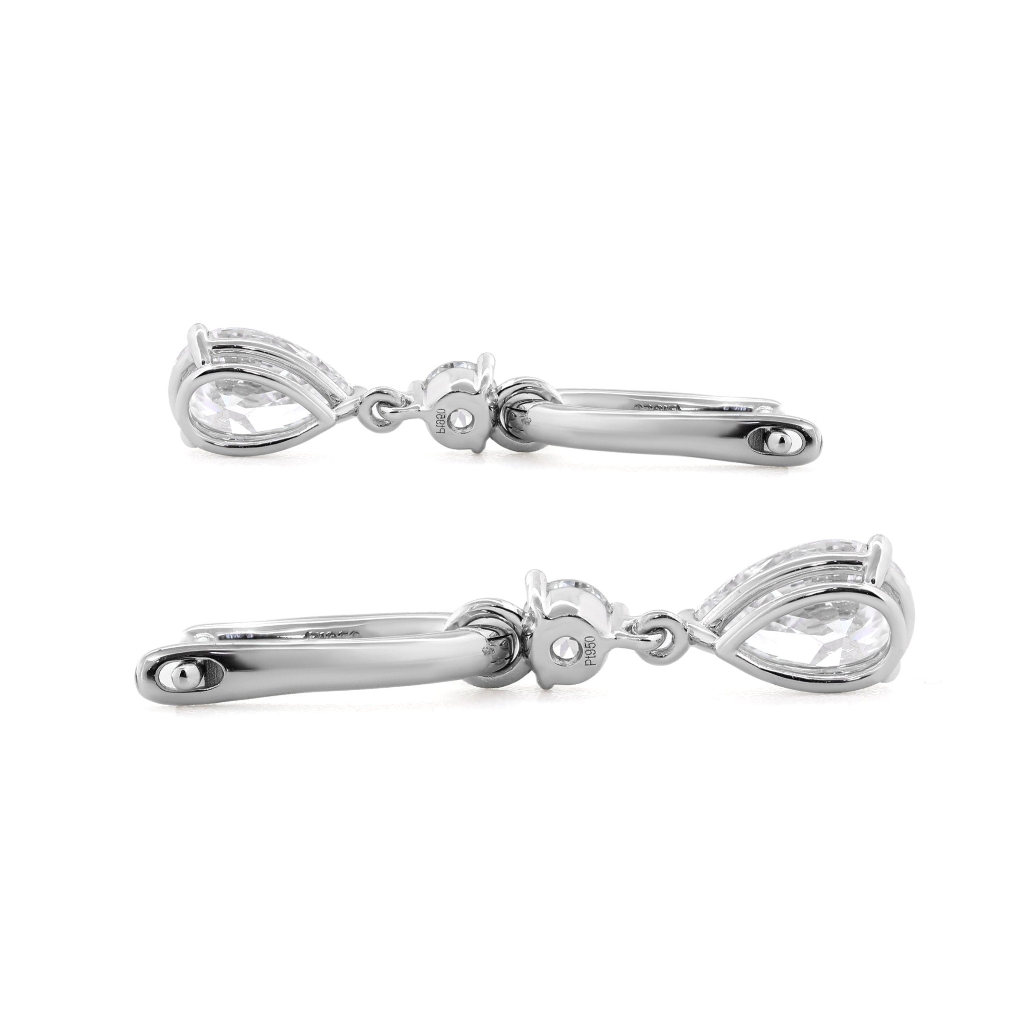 2.5 ct tw Pear Cut and Round Cut Lab Diamond Three Prong Basket Hoop Earrings - MMR