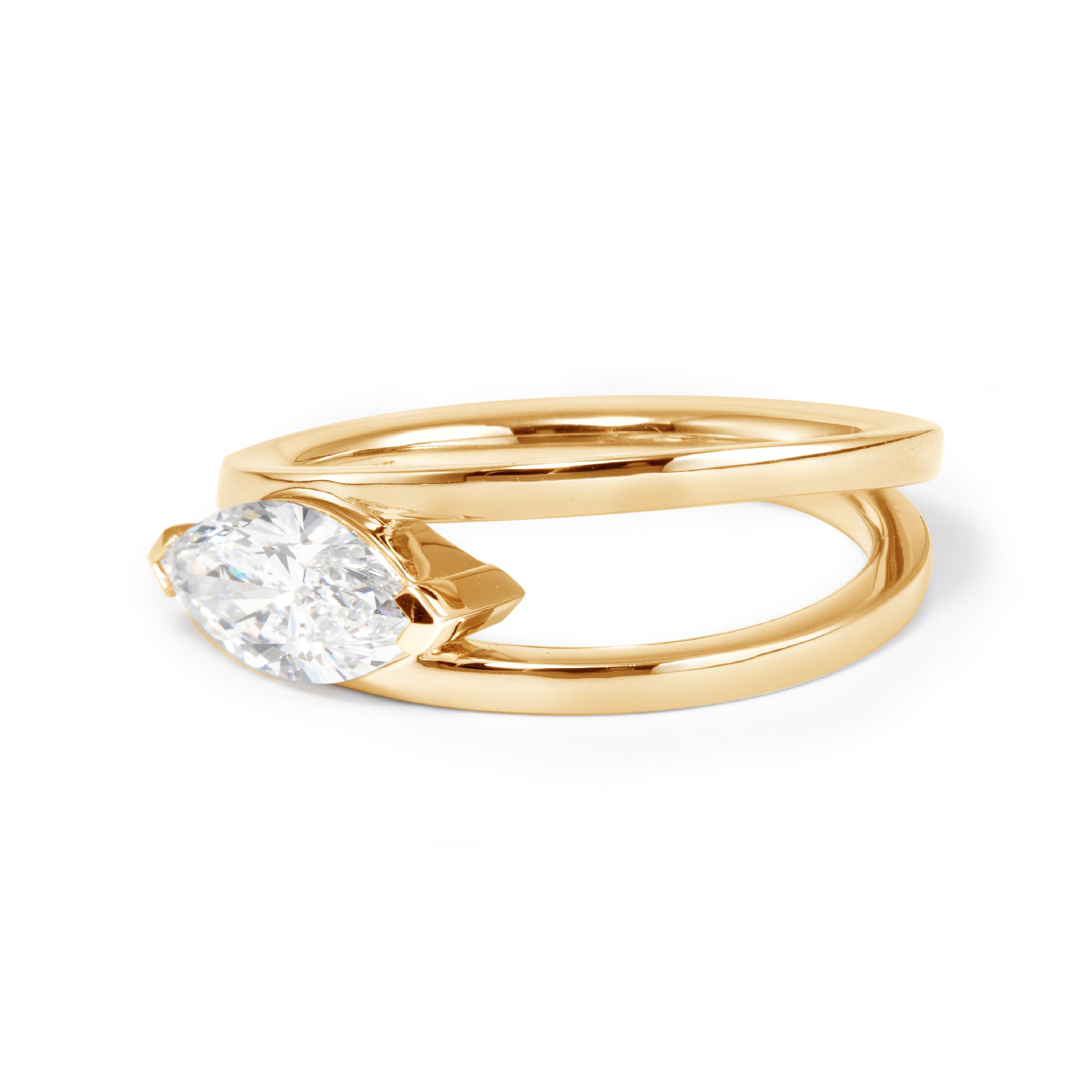 14K White Gold 1ct Marquise Cut Lab Diamond Solitaire Ring in V Shape Design 18K Yellow Gold