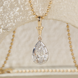 14K Yellow Gold Necklace with 3ct Pear Shaped Lab Diamond Pendant in White Gold Bezel Setting and Beaded Chain