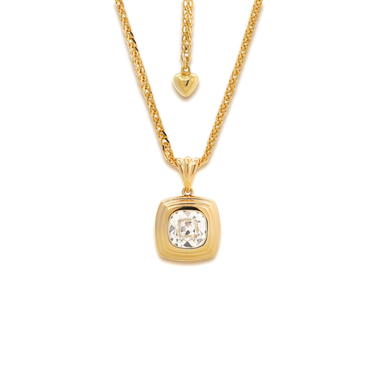 18K Yellow Gold 4ct Old Mine Cut Lab Diamond Flat-topped Stepped Pyramid Pendant Necklace