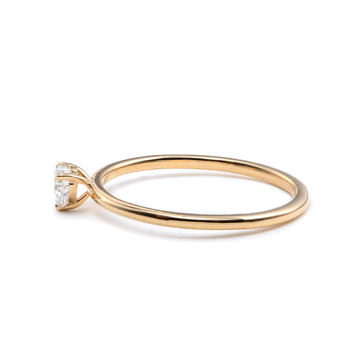 Cherished Moments 14K Yellow Gold Heart Cut Lab Diamond 3 Prong Basket Setting Slim Band Solitaire Ring