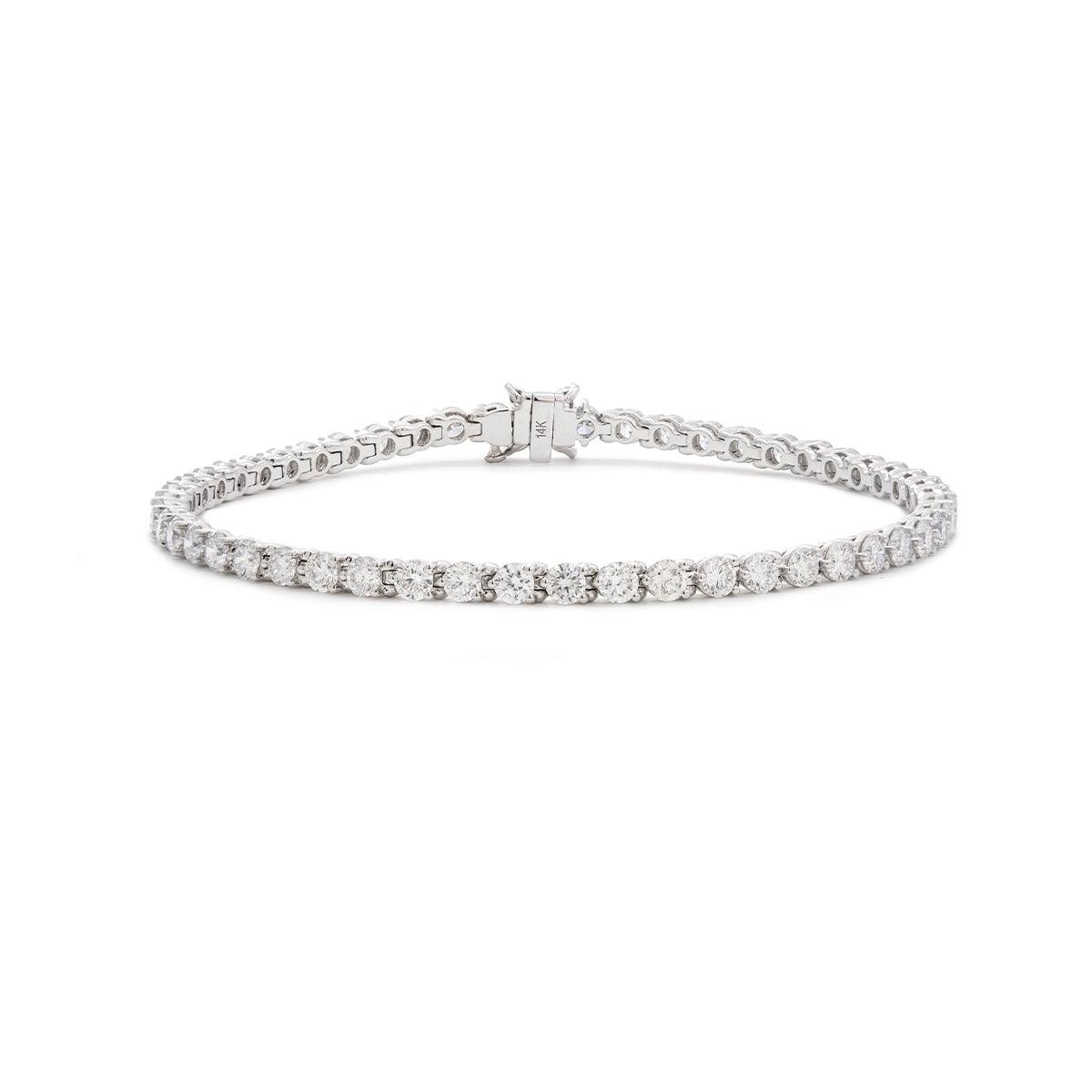 14K White Gold Marquise Cut & Round Cut Lab Diamond Three Prong Buckle Tennis Bracelet