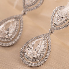 Pear Shaped  Lab Diamond Halo Drop Earrings