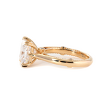 18K Yellow Gold 4ct Princess Cut Lab Diamond Double Claw Prongs Vintage Millegrain Ring – Art Nouveau Nature-Inspired Design