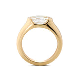 14K Yellow Gold 2.5ct Oval Step Cut Lab Diamond Half Bezel Ring with Tapered Band Design