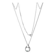 14K White Gold Mother and Child Pendant Necklace with Blue Round Lab Diamond