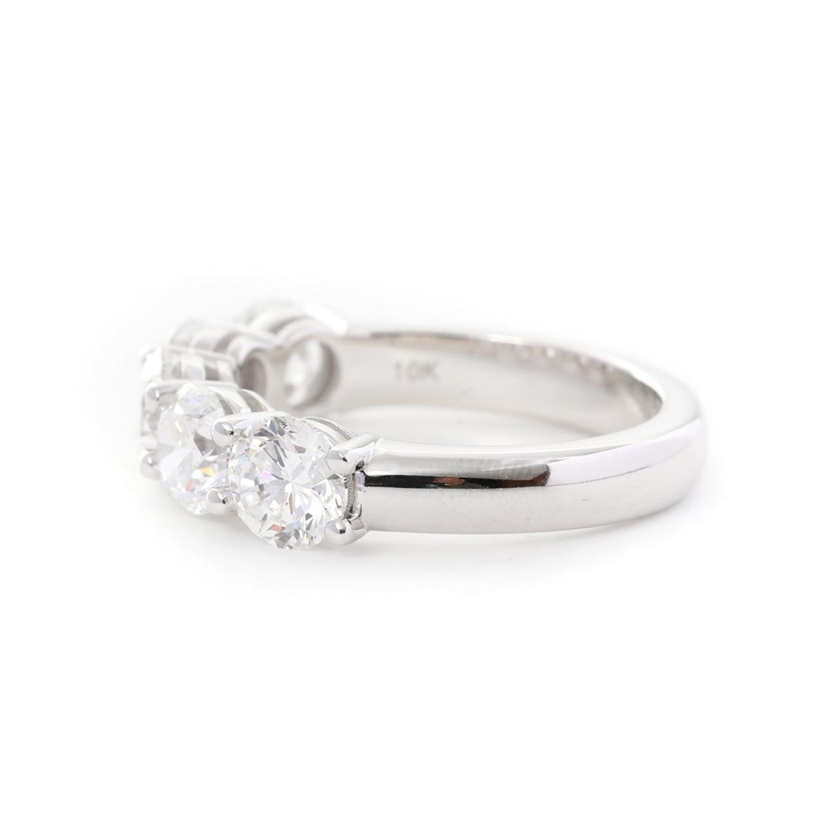 14K White Gold 5-Stone Round Diamond Cocktail Ring with Smooth Ring Cut Design