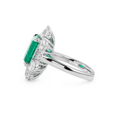 18K White Gold 3ct Colombian Lab Emerald Double Claw Prongs Halo Engagement Ring