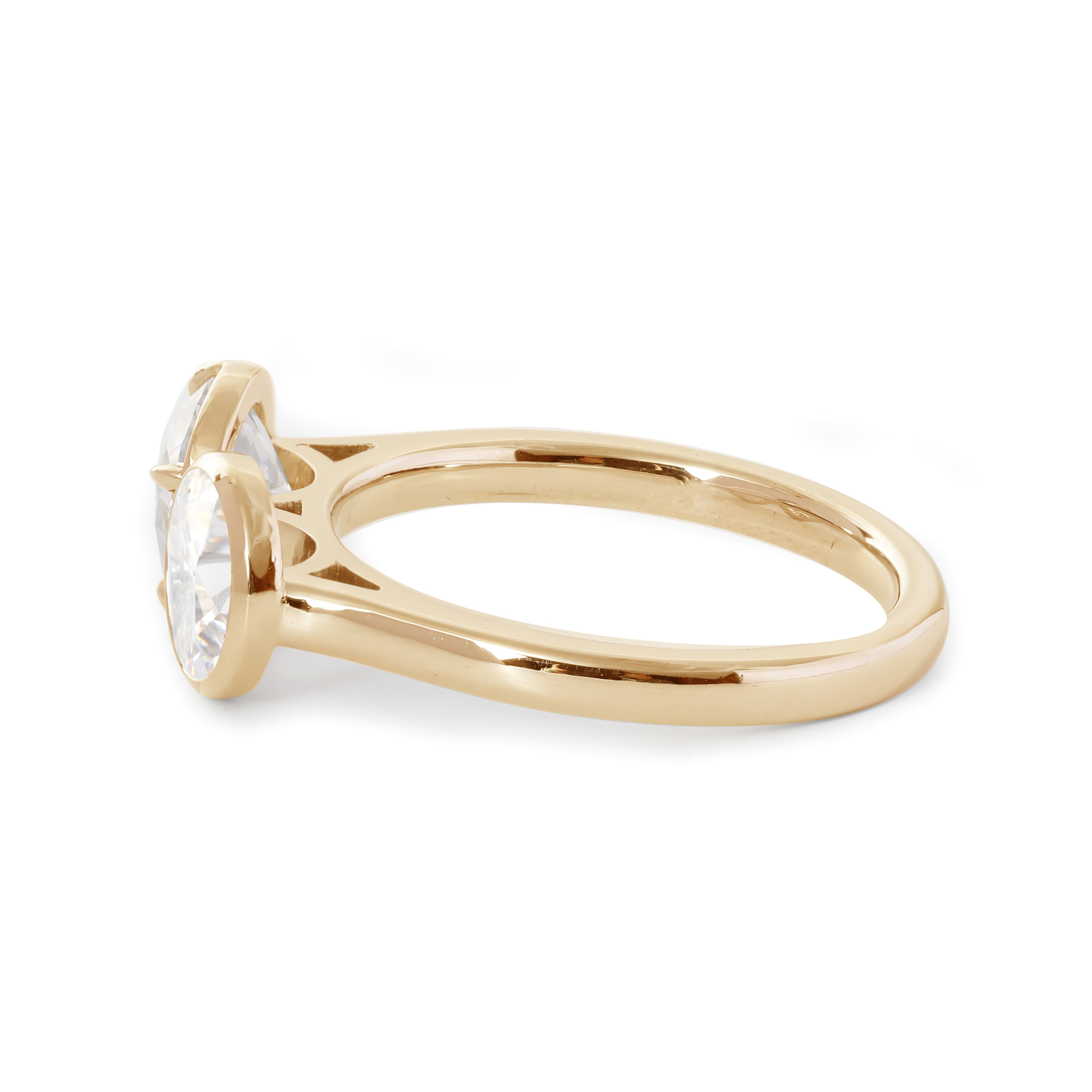 14K White Gold Old Mine Cut and Old Europen Cut Lab Diamond Toi et Moi Ring 18K Yellow Gold 1.5ct old European cut & 2ct old mine cut DEF VS