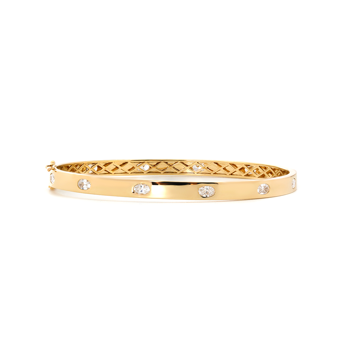 14K Yellow Gold Oval Cut and Princess Cut Lab Diamond Bezel Bangle Bracelet