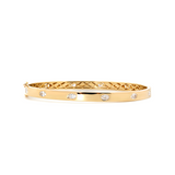 14K Yellow Gold Oval Cut and Princess Cut Lab Diamond Bezel Bangle Bracelet