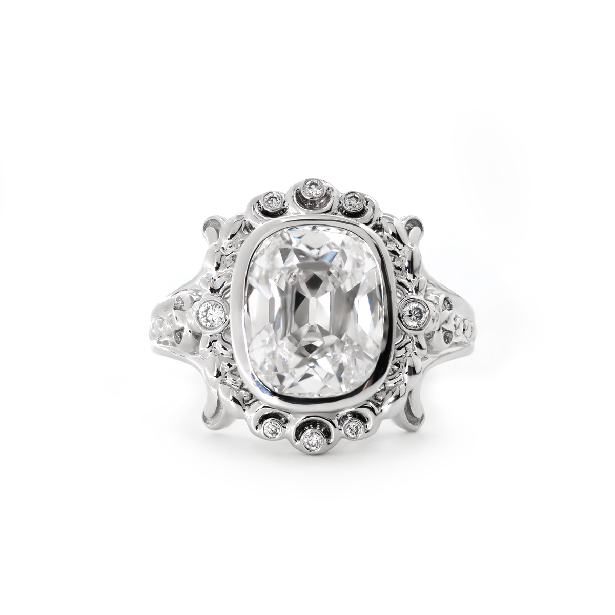 Platinum 4.5ct Elongated Lab Diamond Antique-inspired Ring