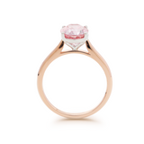 14K Rose Gold Oval Pink Lab Corundum Solitaire Ring in 4 White Gold Round Prong Cathedral Setting Design