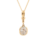 14K Yellow Gold 2ct Elongated Old Mine Cut Lab Diamond Bezel Pendant Necklace with Cross Chain